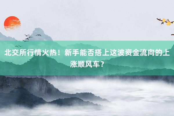 北交所行情火热！新手能否搭上这波资金流向的上涨顺风车？
