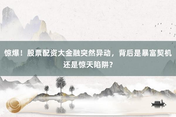 惊爆！股票配资大金融突然异动，背后是暴富契机还是惊天陷阱？