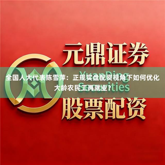 全国人大代表陈雪萍：正规实盘配资视角下如何优化大龄农民工再就业？