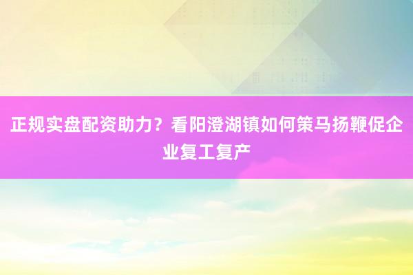 正规实盘配资助力？看阳澄湖镇如何策马扬鞭促企业复工复产
