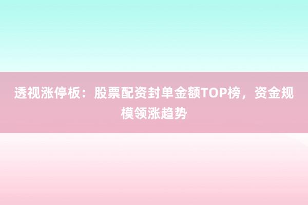 透视涨停板：股票配资封单金额TOP榜，资金规模领涨趋势