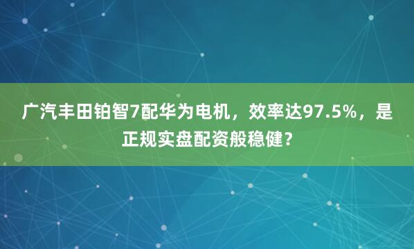 广汽丰田铂智7配华为电机，效率达97.5%，是正规实盘配资般稳健？