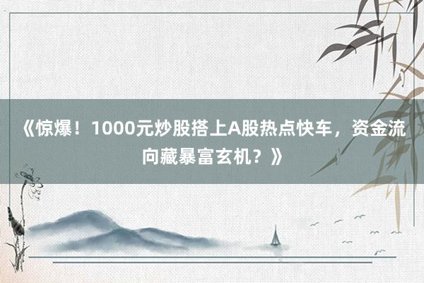 《惊爆！1000元炒股搭上A股热点快车，资金流向藏暴富玄机？》