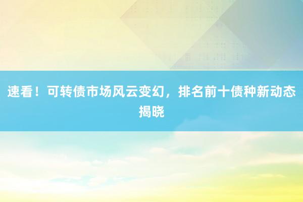 速看！可转债市场风云变幻，排名前十债种新动态揭晓