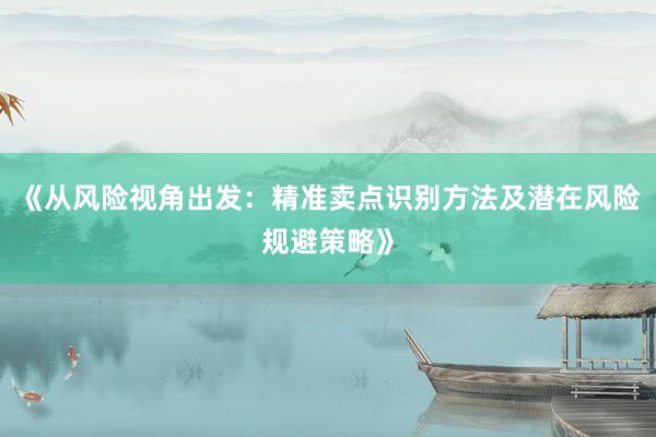 《从风险视角出发：精准卖点识别方法及潜在风险规避策略》